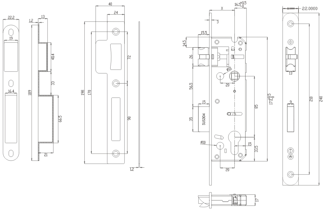 K85CX斜性加長庭院門鎖鎖體-2